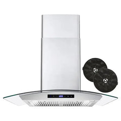 Cosmo 30" 380 Cubic Feet Per Minute CFM Convertible Wall Mount Range Hood in Stainless Steel with Charcoal Filter and Light Included - COS-668WRCS75-DL - The Home Selection