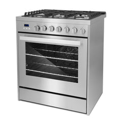 Cosmo 30" 5.0 cu. ft. Gas Range with Oven and 5 Burner Cooktop with Heavy Duty Cast Iron Grates in Stainless Steel - COS-305AGC - The Home Selection