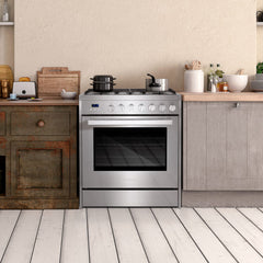 Cosmo 30" 5.0 cu. ft. Gas Range with Oven and 5 Burner Cooktop with Heavy Duty Cast Iron Grates in Stainless Steel - COS-305AGC - The Home Selection