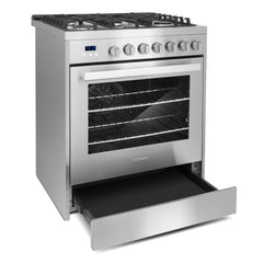 Cosmo 30" 5.0 cu. ft. Gas Range with Oven and 5 Burner Cooktop with Heavy Duty Cast Iron Grates in Stainless Steel - COS-305AGC - The Home Selection