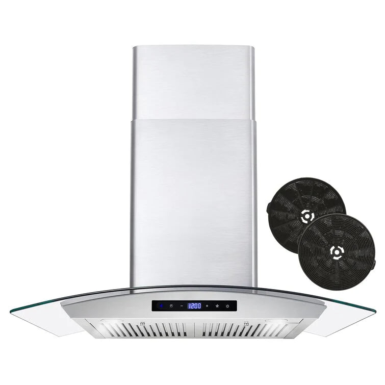 Cosmo 30" Ductless Wall Mount Range Hood In Stainless Steel With LED Lighting And Carbon Filter Kit For Recirculating - COS-668AS750-DL - The Home Selection