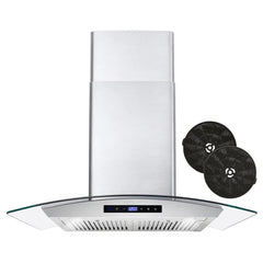 Cosmo 30" Ductless Wall Mount Range Hood In Stainless Steel With LED Lighting And Carbon Filter Kit For Recirculating - COS-668AS750-DL - The Home Selection
