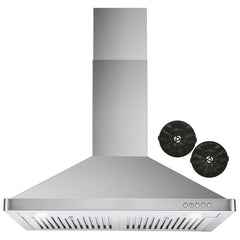 Cosmo 30" Ductless Wall Mount Range Hood with Push Button Controls, 3-Speed Fan, Permanent Filters, LED Lights & Carbon Filter Kit - COS-63175-DL - The Home Selection