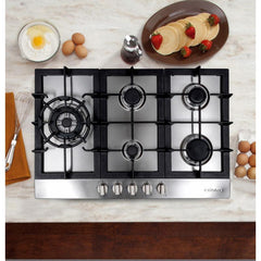 Cosmo 30" Gas Cooktop in Stainless Steel with 5 Sealed Brass Burners - COS-850SLTX-E - The Home Selection