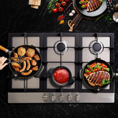 Cosmo 30" Gas Cooktop in Stainless Steel with 5 Sealed Brass Burners - COS-850SLTX-E - The Home Selection