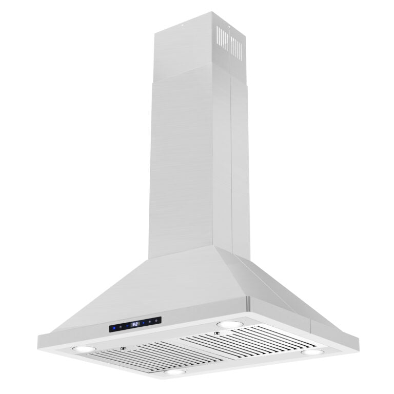 Cosmo 30" Island Range Hood with 3-Speed Fan, 380 CFM, Permanent Filters, LED Lights, Soft Touch Controls, Ducted Kitchen Vent Hood Extractor in Stainless Steel - COS-63ISS75 - The Home Selection
