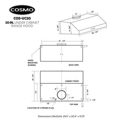Cosmo 30" Range Hoods UC30380 CFM Ductless Under-Cabinet Range Hood - UC30-DL - The Home Selection