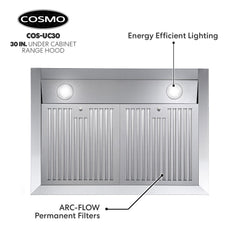 Cosmo 30" Range Hoods UC30380 CFM Ductless Under-Cabinet Range Hood - UC30-DL - The Home Selection