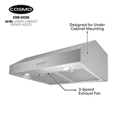 Cosmo 30" Range Hoods UC30380 CFM Ductless Under-Cabinet Range Hood - UC30-DL - The Home Selection