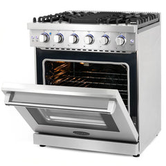 Cosmo 30" Slide-In Freestanding Gas Range with 5 Sealed Burners, Cast Iron Grates, 4.5 cu. ft. Capacity Convection Oven in Stainless Steel - COS-EPGR304 - The Home Selection