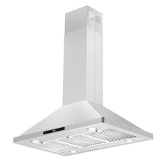 Cosmo 36" Ducted Island Range Hood with 380 CFM, 3-Speed Fan, Permanent Filters, LED Lights in Stainless Steel - COS-63ISS90 - The Home Selection