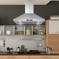 Cosmo 36" Ducted Island Range Hood with 380 CFM, 3-Speed Fan, Permanent Filters, LED Lights in Stainless Steel - COS-63ISS90 - The Home Selection