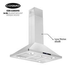 Cosmo 36" Ductless Island Range Hood Kitchen Hood with LED Lighting and Permanent Filters in Stainless Steel - COS-63ISS90-DL - The Home Selection