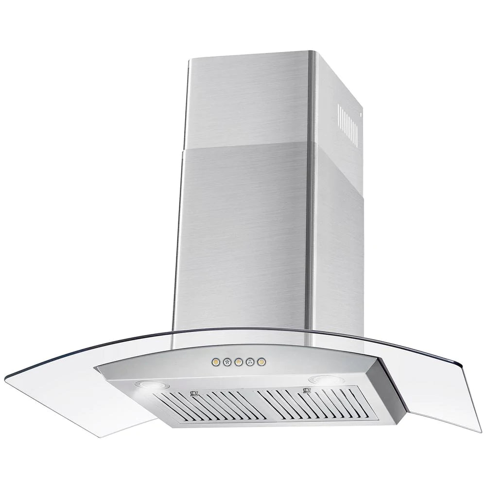Cosmo 36" Ductless Wall Mount Range Hood in Stainless Steel with Push Button Controls, LED Lighting and Carbon Filter Kit for Recirculating - COS-668WRC90-DL - The Home Selection