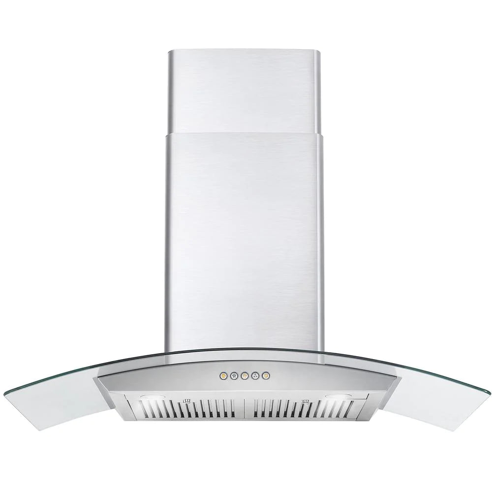 Cosmo 36" Ductless Wall Mount Range Hood in Stainless Steel with Push Button Controls, LED Lighting and Carbon Filter Kit for Recirculating - COS-668WRC90-DL - The Home Selection