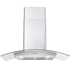 Cosmo 36" Ductless Wall Mount Range Hood in Stainless Steel with Push Button Controls, LED Lighting and Carbon Filter Kit for Recirculating - COS-668WRC90-DL - The Home Selection