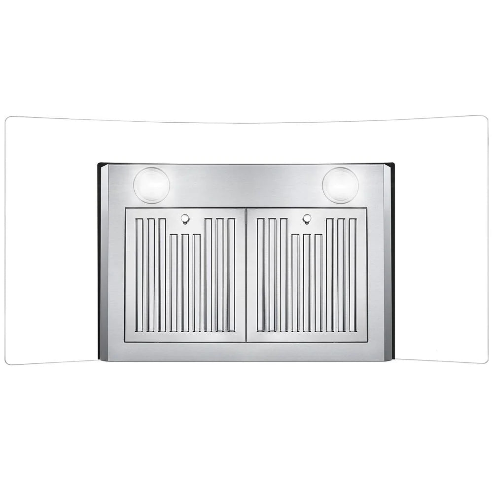 Cosmo 36" Ductless Wall Mount Range Hood in Stainless Steel with Push Button Controls, LED Lighting and Carbon Filter Kit for Recirculating - COS-668WRC90-DL - The Home Selection