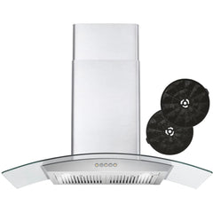 Cosmo 36" Ductless Wall Mount Range Hood in Stainless Steel with Push Button Controls, LED Lighting and Carbon Filter Kit for Recirculating - COS-668WRC90-DL - The Home Selection