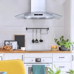 Cosmo 36" Ductless Wall Mount Range Hood, Stainless Steel With Soft Touch Control - COS-668WRCS90-DL - The Home Selection