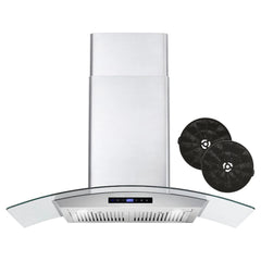 Cosmo 36" Ductless Wall Mount Range Hood, Stainless Steel With Soft Touch Control - COS-668WRCS90-DL - The Home Selection