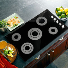 Cosmo 36" Electric Ceramic Glass Cooktop with 5 Burners, Dual Zone Elements, Hot Surface Indicator Light and Control Knobs - COS-365ECC - The Home Selection