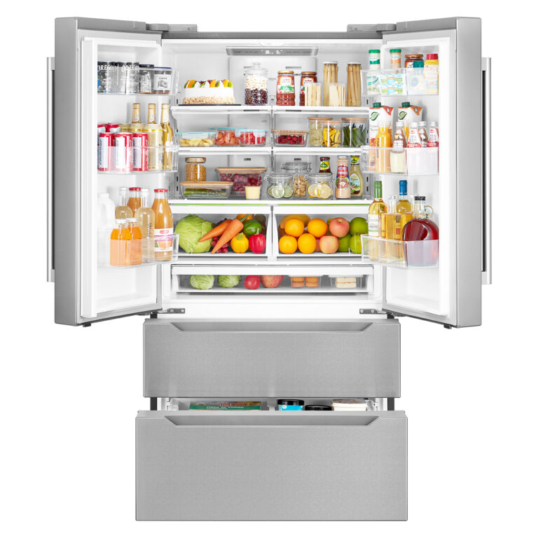 Cosmo 36" Refrigerator with Pull Handle in Stainless Steel 22.5 cu. ft. 4-Door French Door, Counter Depth - COS-FDR225RHSS-G - The Home Selection