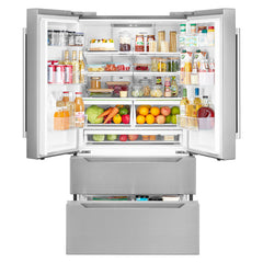 Cosmo 36" Refrigerator with Pull Handle in Stainless Steel 22.5 cu. ft. 4-Door French Door, Counter Depth - COS-FDR225RHSS-G - The Home Selection