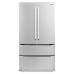 Cosmo 36" Refrigerator with Pull Handle in Stainless Steel 22.5 cu. ft. 4-Door French Door, Counter Depth - COS-FDR225RHSS-G - The Home Selection