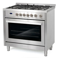 Cosmo 36" Single Oven Gas Range with 5 Burner Cooktop and 3.8 cu. ft. Heavy Duty Cast Iron Grates in Stainless Steel - COS-965AGFC - The Home Selection