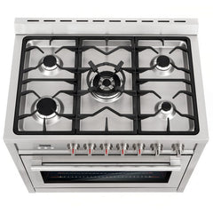 Cosmo 36" Single Oven Gas Range with 5 Burner Cooktop and 3.8 cu. ft. Heavy Duty Cast Iron Grates in Stainless Steel - COS-965AGFC - The Home Selection