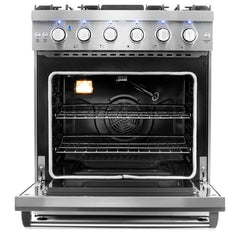 Cosmo 4 Piece Appliance Package with 30" Freestanding Gas Range 30" Under Cabinet Range Hood 24" Built-in Fully Integrated Dishwasher & Energy Star French Door Refrigerator - The Home Selection