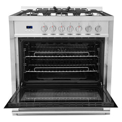 Cosmo 4 Piece Kitchen Package with 36" Freestanding Gas Range 36" Island Range Hood 24" Built-in Fully Integrated Dishwasher & Energy Star French Door Refrigerator - The Home Selection
