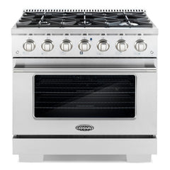 Cosmo 4 Piece Kitchen Package with 36" Freestanding Gas Range 36" Under Cabinet Range Hood 24" Built-in Fully Integrated Dishwasher & Energy Star French Door Refrigerator - The Home Selection