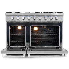Cosmo 4 Piece Kitchen Package with 48" Freestanding Gas Range 48" Under Cabinet Range Hood 24" Built-in Fully Integrated Dishwasher & Energy Star French Door Refrigerator - The Home Selection