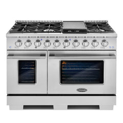 Cosmo 48" Commercial-Style 5.5 cu. ft. Double Oven Gas Range with 8 Italian Burners and Heavy Duty Cast Iron Grates in Stainless Steel - COS-GRP486G - The Home Selection