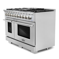 Cosmo 48" Commercial-Style 5.5 cu. ft. Double Oven Gas Range with 8 Italian Burners and Heavy Duty Cast Iron Grates in Stainless Steel - COS-GRP486G - The Home Selection