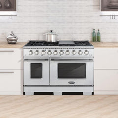 Cosmo 48" Commercial-Style 5.5 cu. ft. Double Oven Gas Range with 8 Italian Burners and Heavy Duty Cast Iron Grates in Stainless Steel - COS-GRP486G - The Home Selection