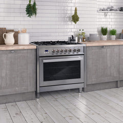 Cosmo 5-Piece Kitchen, 36″ 240V Dual Fuel Range and 36″ Island Range Hood - COS-5PKG-072 - The Home Selection