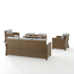 Crosley Bradenton 150.50 Inch 6pc Outdoor Wicker Sofa Set W/Fire Table - KO70184WB - The Home Selection