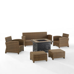 Crosley Bradenton 150.50 Inch 6pc Outdoor Wicker Sofa Set W/Fire Table - KO70184WB - The Home Selection