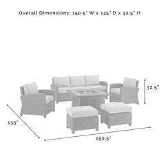 Crosley Bradenton 150.50 Inch 6pc Outdoor Wicker Sofa Set W/Fire Table - KO70184WB - The Home Selection