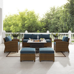 Crosley Bradenton 150.50 Inch 6pc Outdoor Wicker Sofa Set W/Fire Table - KO70184WB - The Home Selection