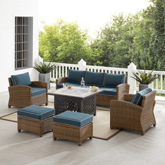Crosley Bradenton 150.50 Inch 6pc Outdoor Wicker Sofa Set W/Fire Table - KO70184WB - The Home Selection