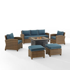 Crosley Bradenton 150.50 Inch 6pc Outdoor Wicker Sofa Set W/Fire Table - KO70184WB - The Home Selection