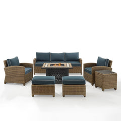 Crosley Bradenton 150.50 Inch 6pc Outdoor Wicker Sofa Set W/Fire Table - KO70184WB - The Home Selection