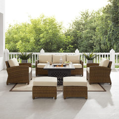 Crosley Bradenton 150.50 Inch 6pc Outdoor Wicker Sofa Set W/Fire Table - KO70184WB - The Home Selection
