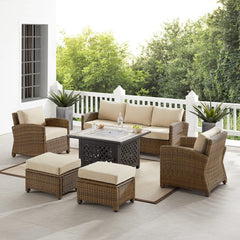 Crosley Bradenton 150.50 Inch 6pc Outdoor Wicker Sofa Set W/Fire Table - KO70184WB - The Home Selection