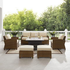Crosley Bradenton 150.50 Inch 6pc Outdoor Wicker Sofa Set W/Fire Table - KO70184WB - The Home Selection