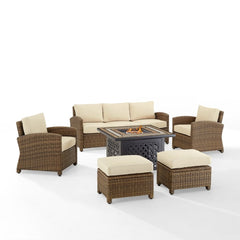 Crosley Bradenton 150.50 Inch 6pc Outdoor Wicker Sofa Set W/Fire Table - KO70184WB - The Home Selection