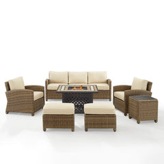 Crosley Bradenton 150.50 Inch 6pc Outdoor Wicker Sofa Set W/Fire Table - KO70184WB - The Home Selection